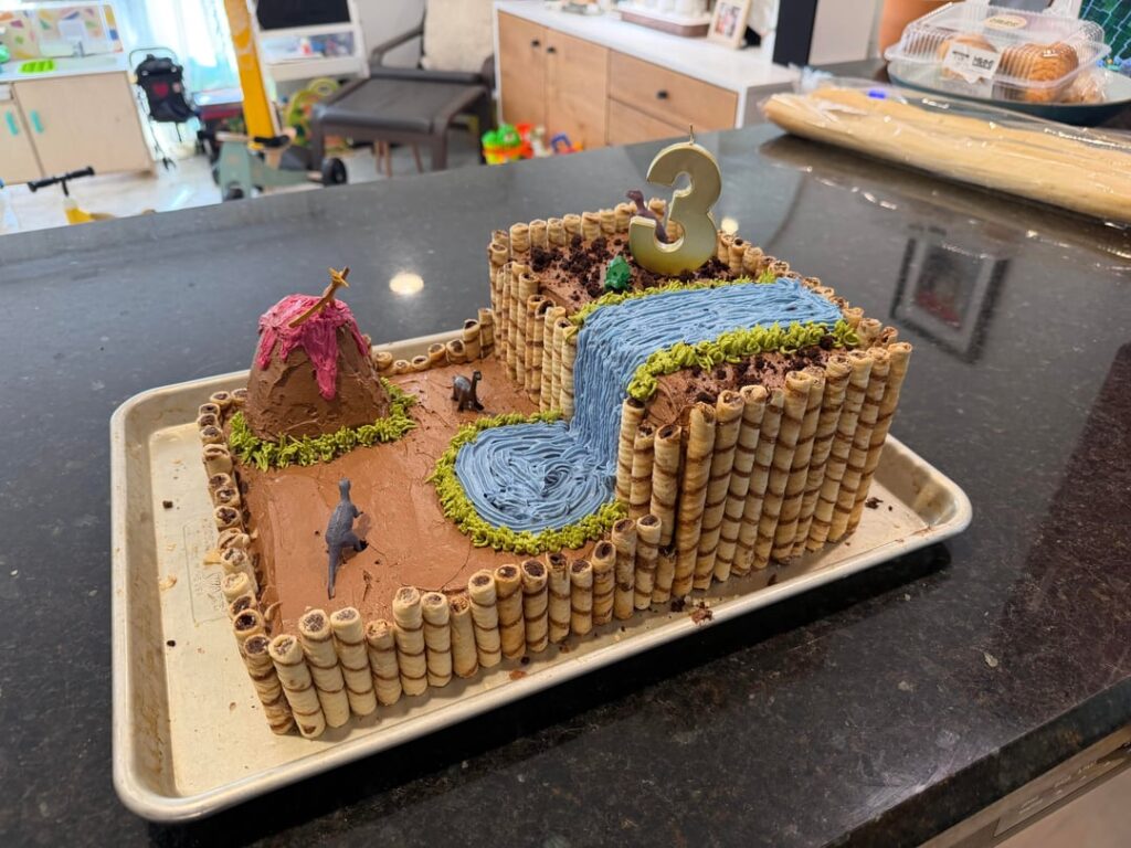 Dinosaur cake for son’s 3rd birthday!
