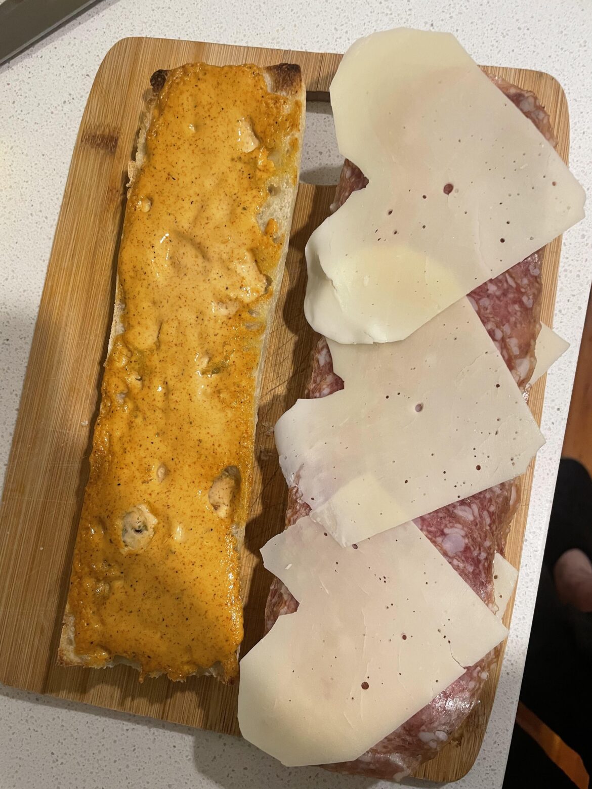 Salami, Italian provolone, and spicy ranch.