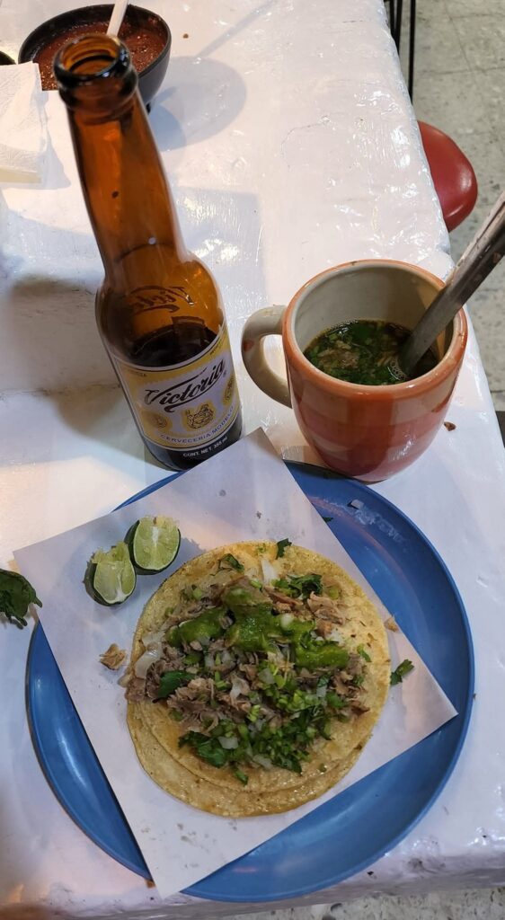 Goat barbacoa with consume from the Mercado in Mexico City
