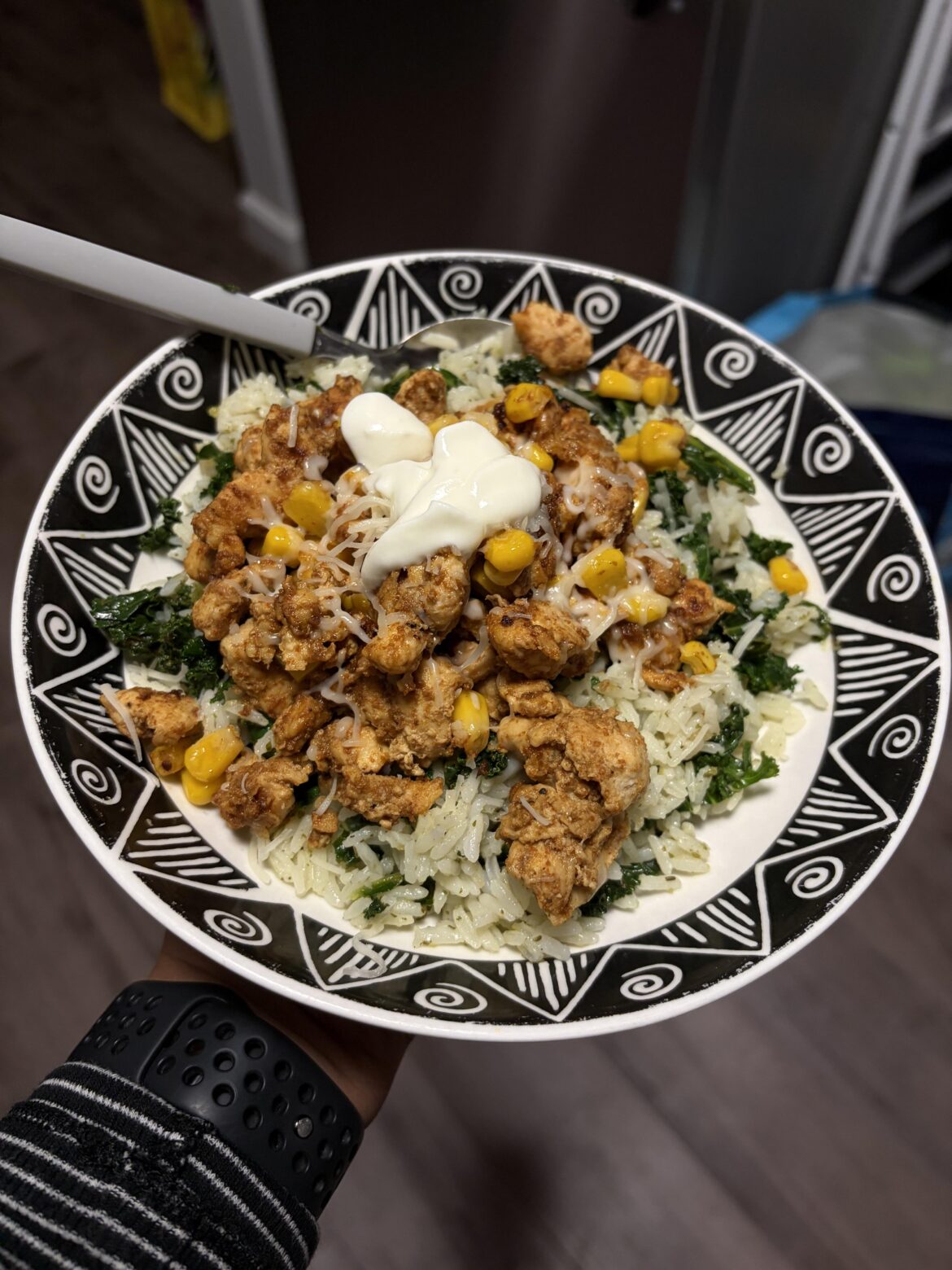 Cheesy southwest chicken and chimichurri kale rice