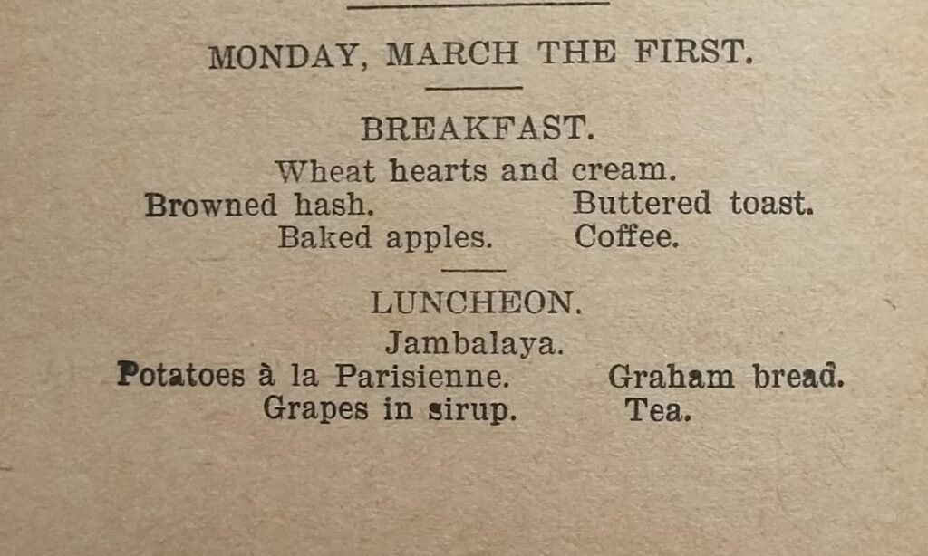 Menu March 1st 1896