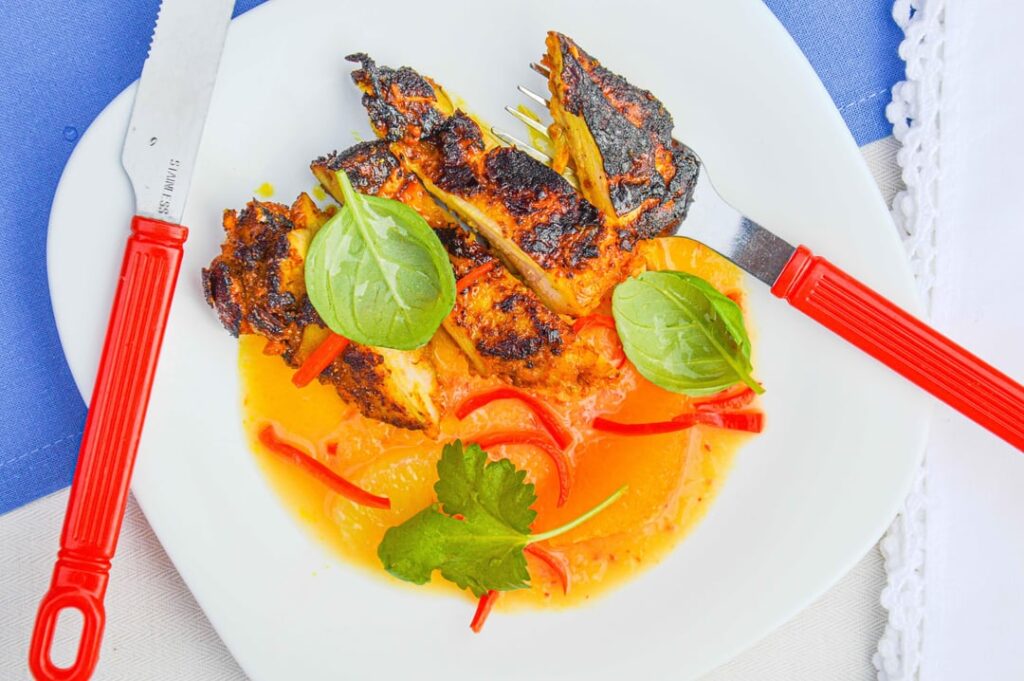 Charred Harissa Chicken in Citrus and Mango Sauce