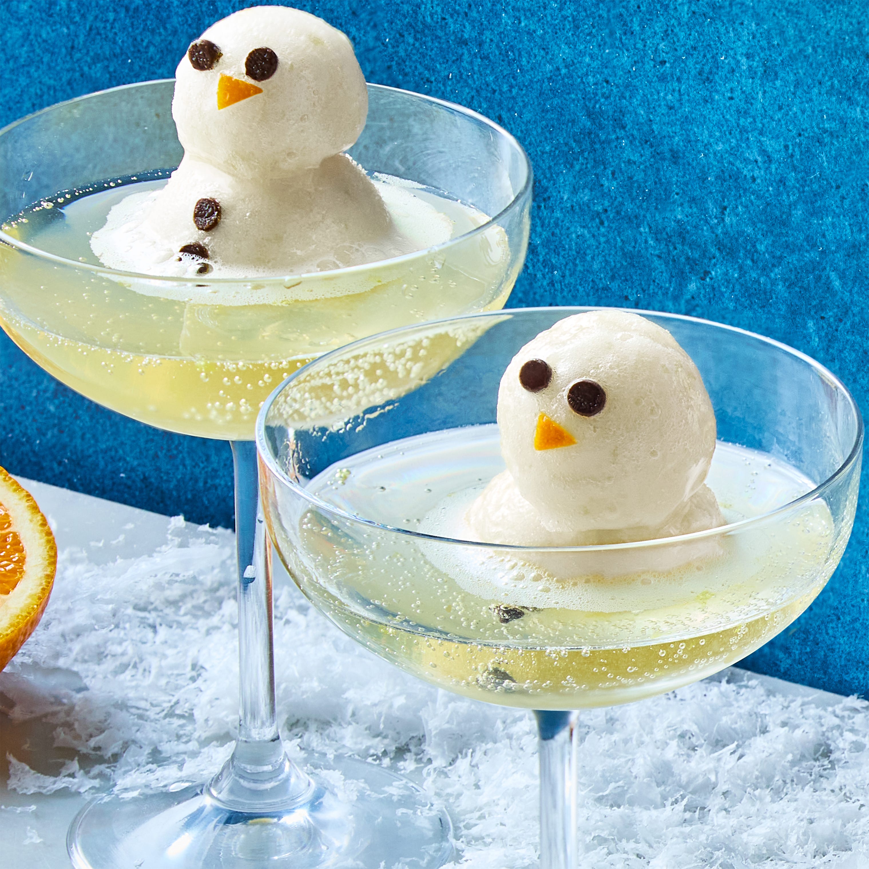 mimosa with a snowman made out of sorbet