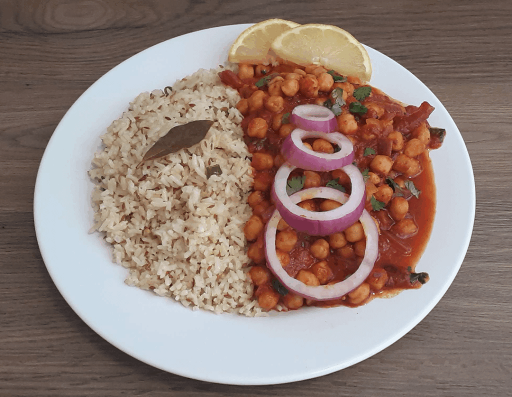 Chole Chawal (Punjabi chickpeas and rice)