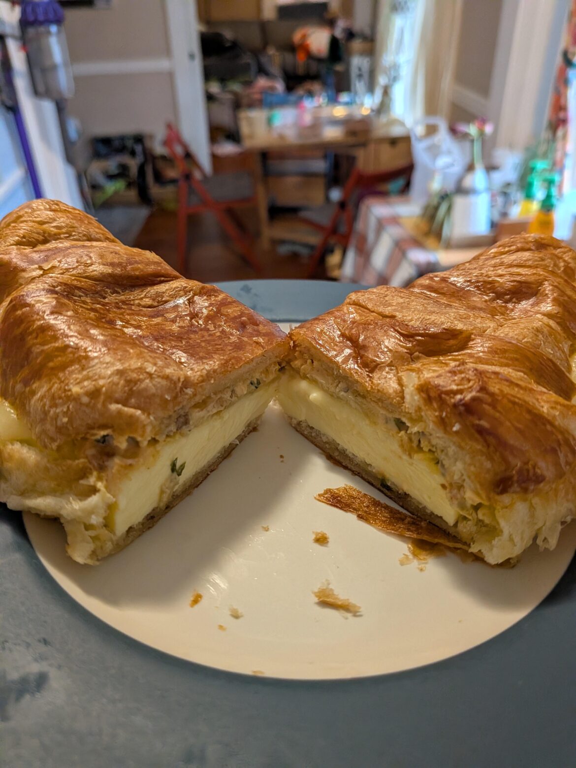 Egg Custard and cheese croissant sandwich