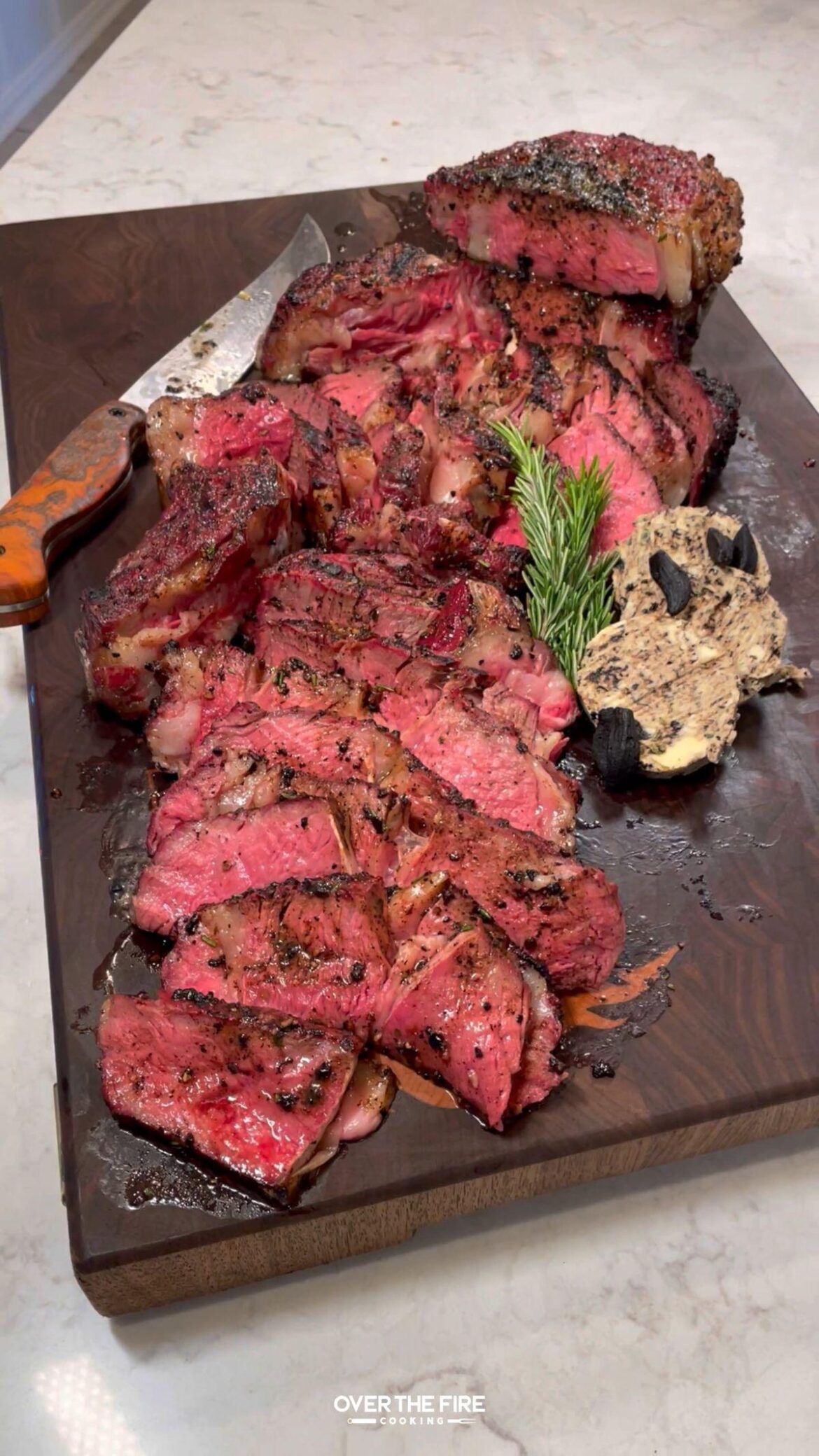 Reverse seared Ribeyes w/Black Garlic Butter