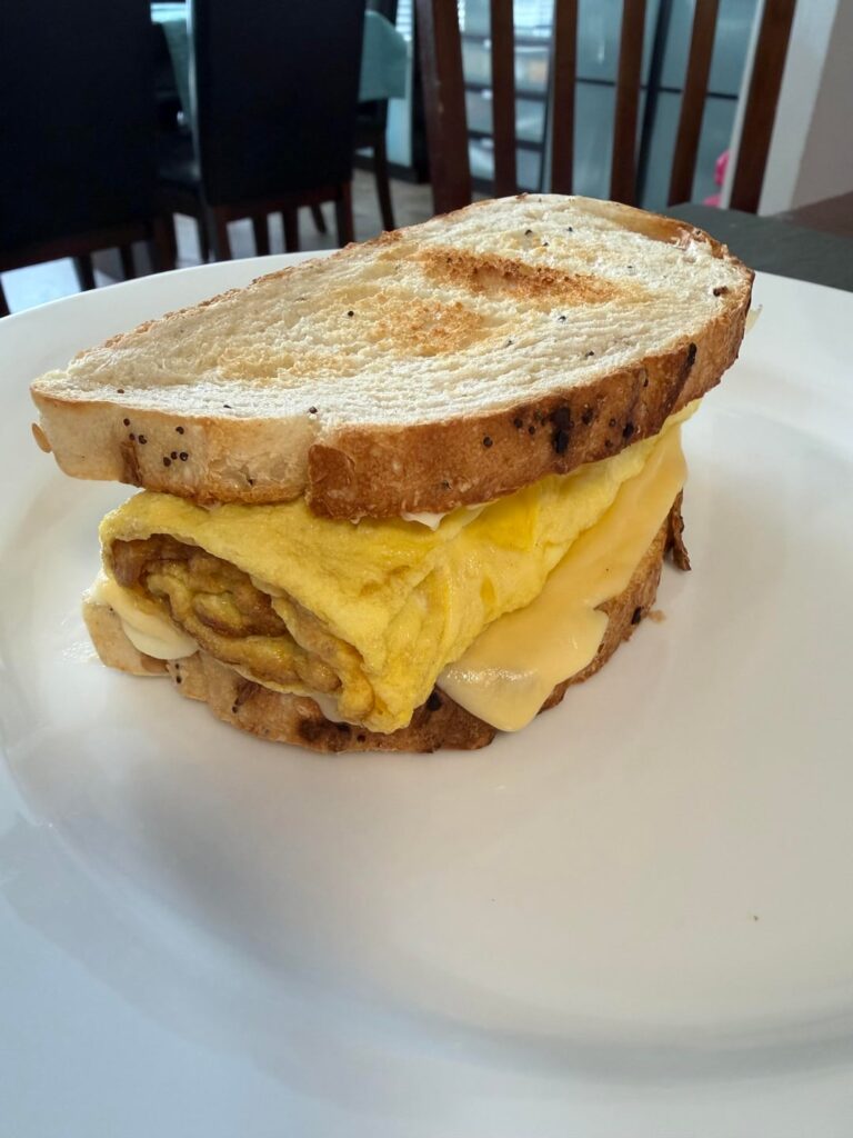 Tamagoyaki and Gouda on toasted garlic sourdough with Duke’s mayo