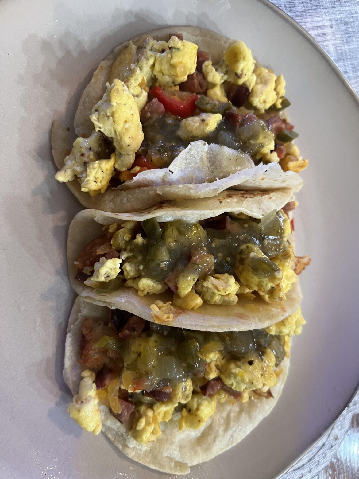 Breakfast tacos from a snowy weekend.