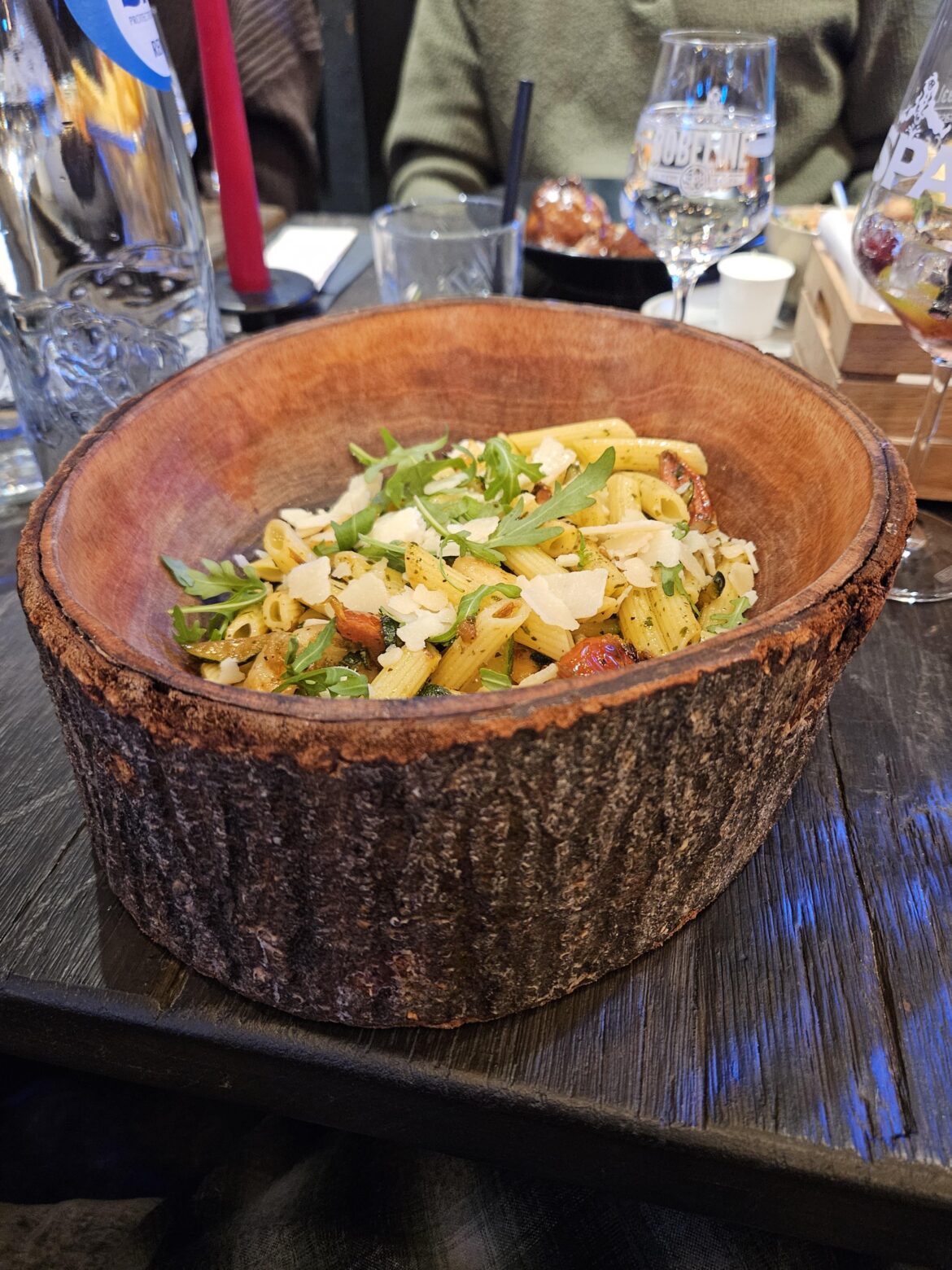Pasta in a tree trunk