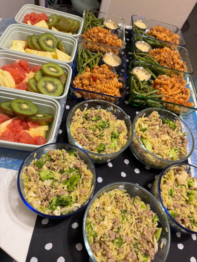 Fruit Bowls, Pantry/Fridge Clean-out Rice, and Fusilli Bucati w Meat Sauce & Green Beans