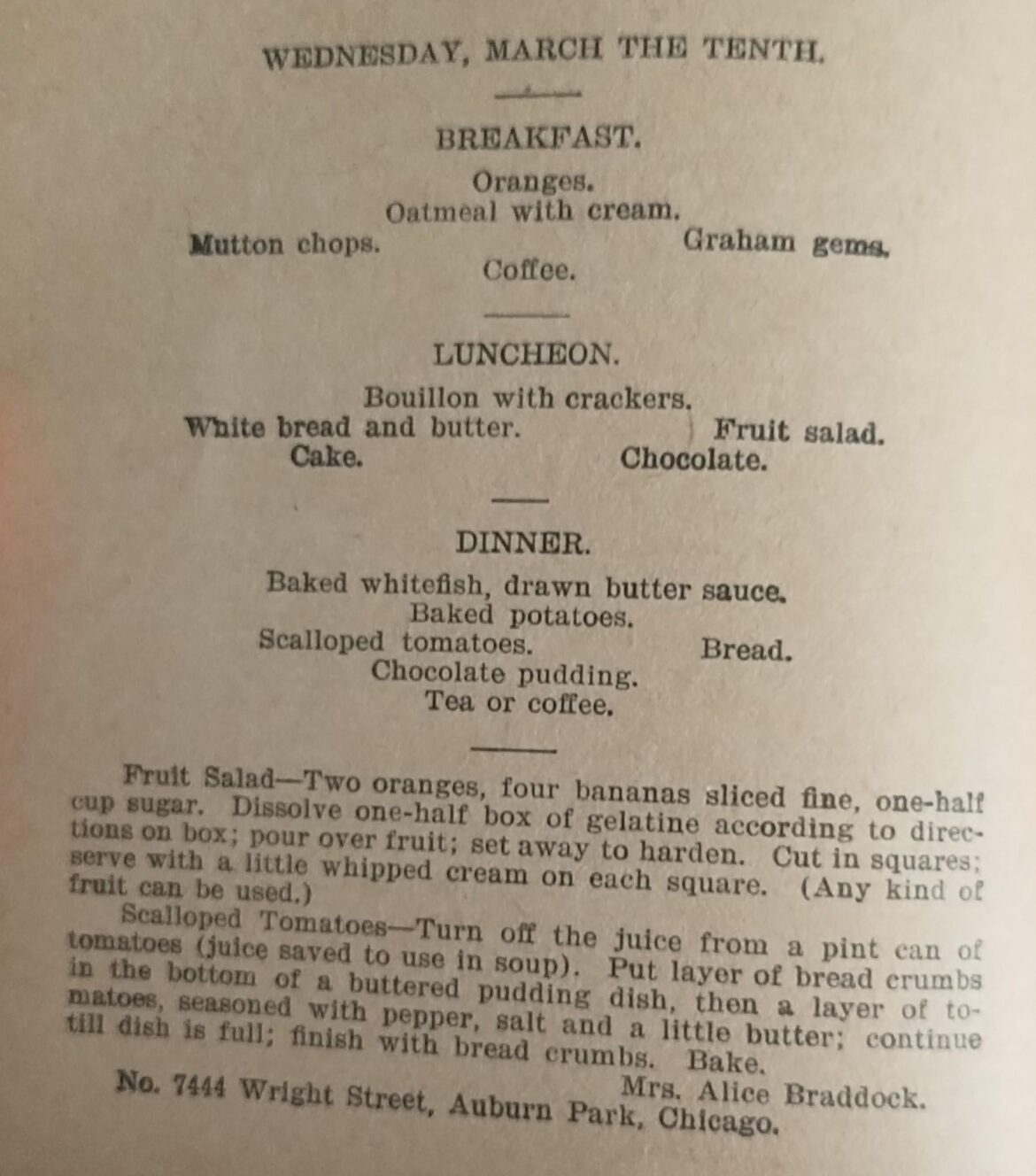 Menu March 10th 1896