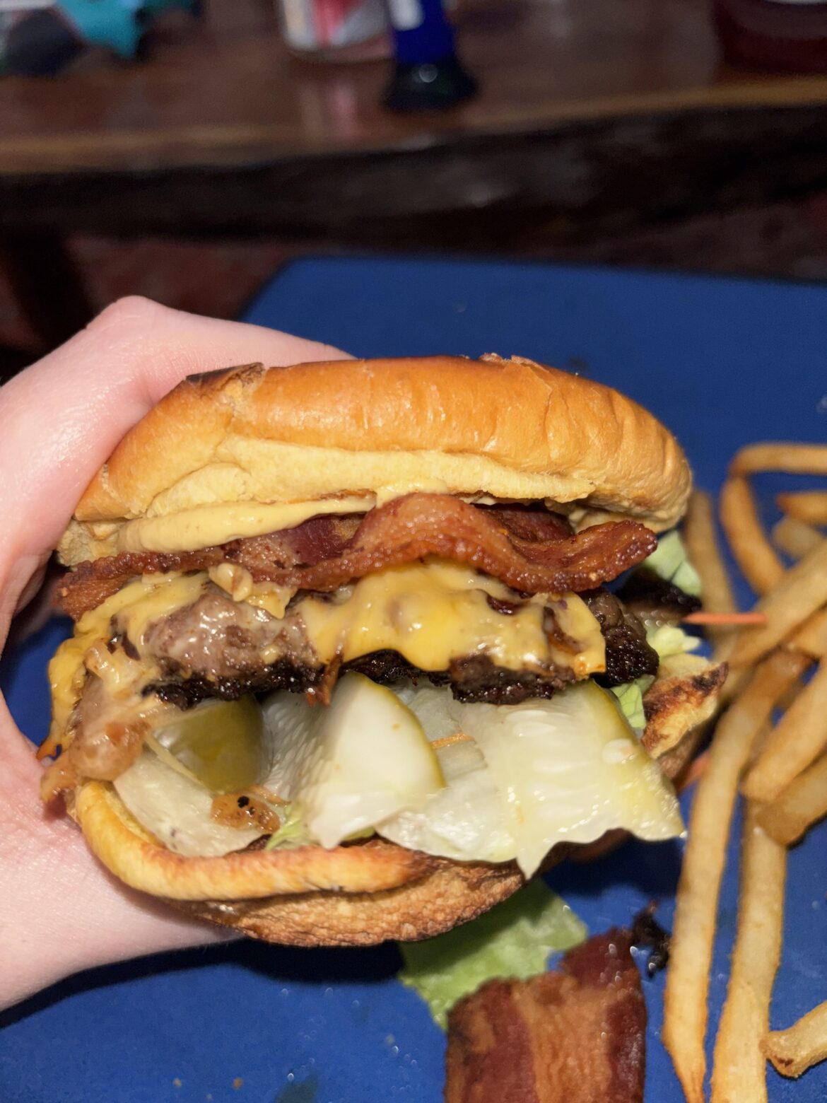 Onion smash burger with bacon