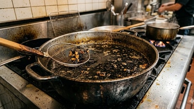 Dr Sehrawat warns against using reheated oil that has turned dark. (Image generated via Google Gemini)