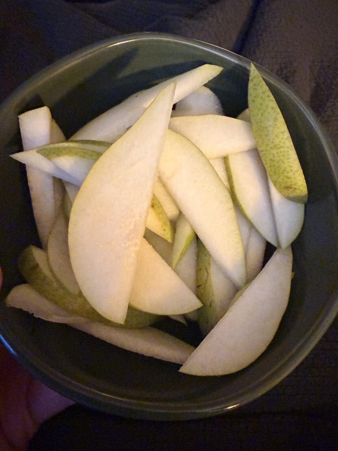 Only one pear, but if you slice it thin and get lots of pieces, it feels like a lot of food