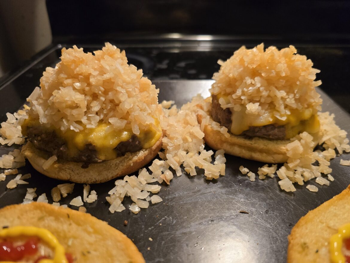 Onion burger side view