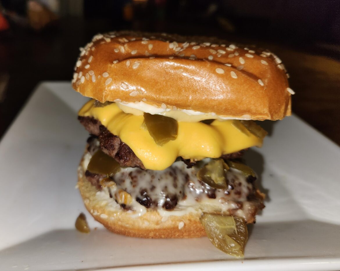 American & white queso with jalapeños Duke's and Dijon