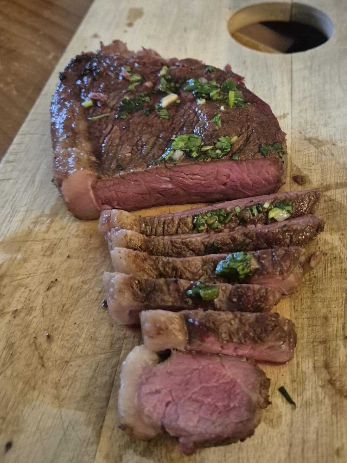 Reverse seared rump cap with chimichurri