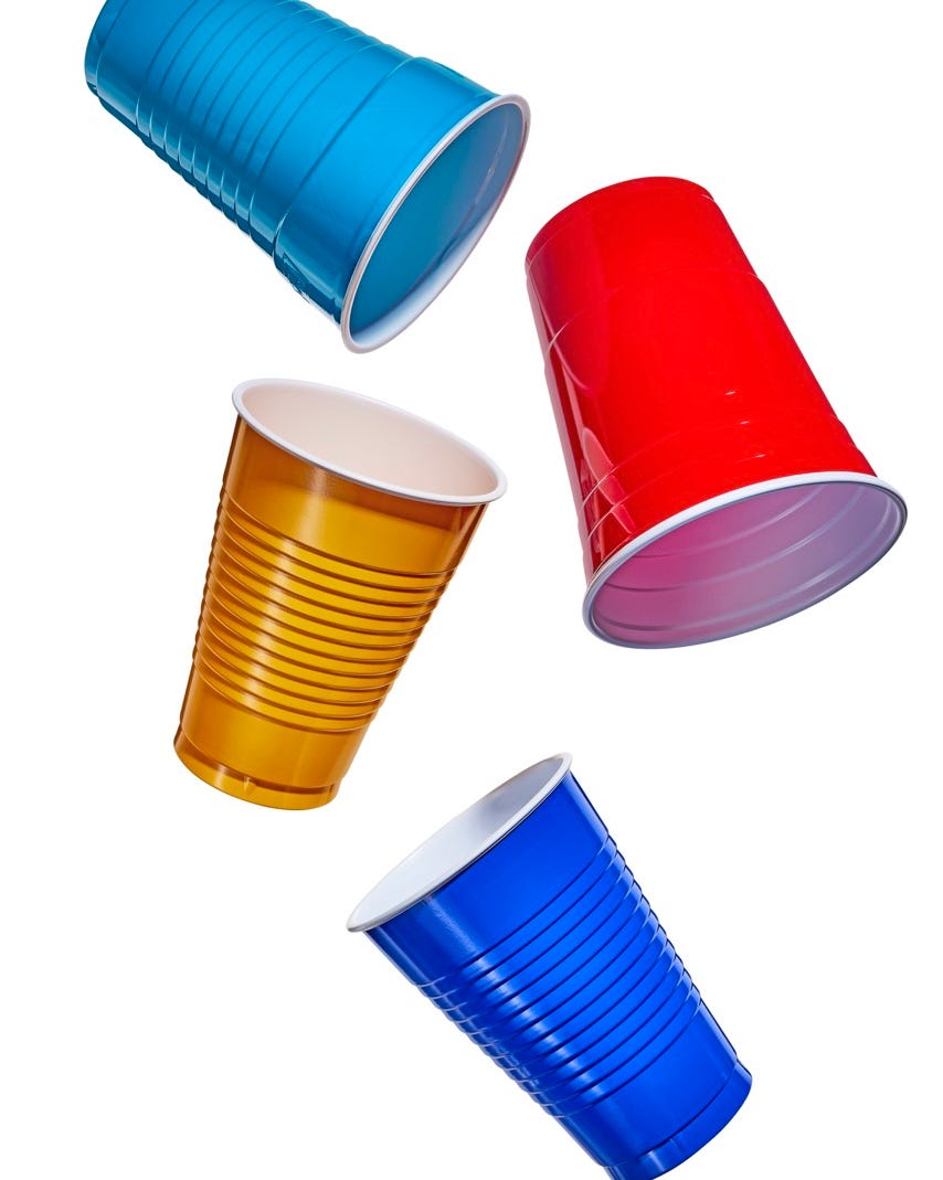 colorful disposable cups in various orientations and colors