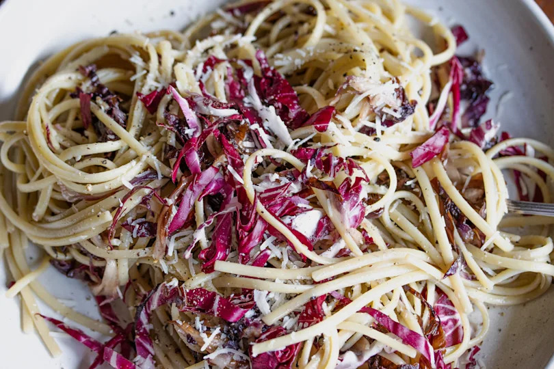 Linguine Pasta, Radicchio and Pecorino Roman