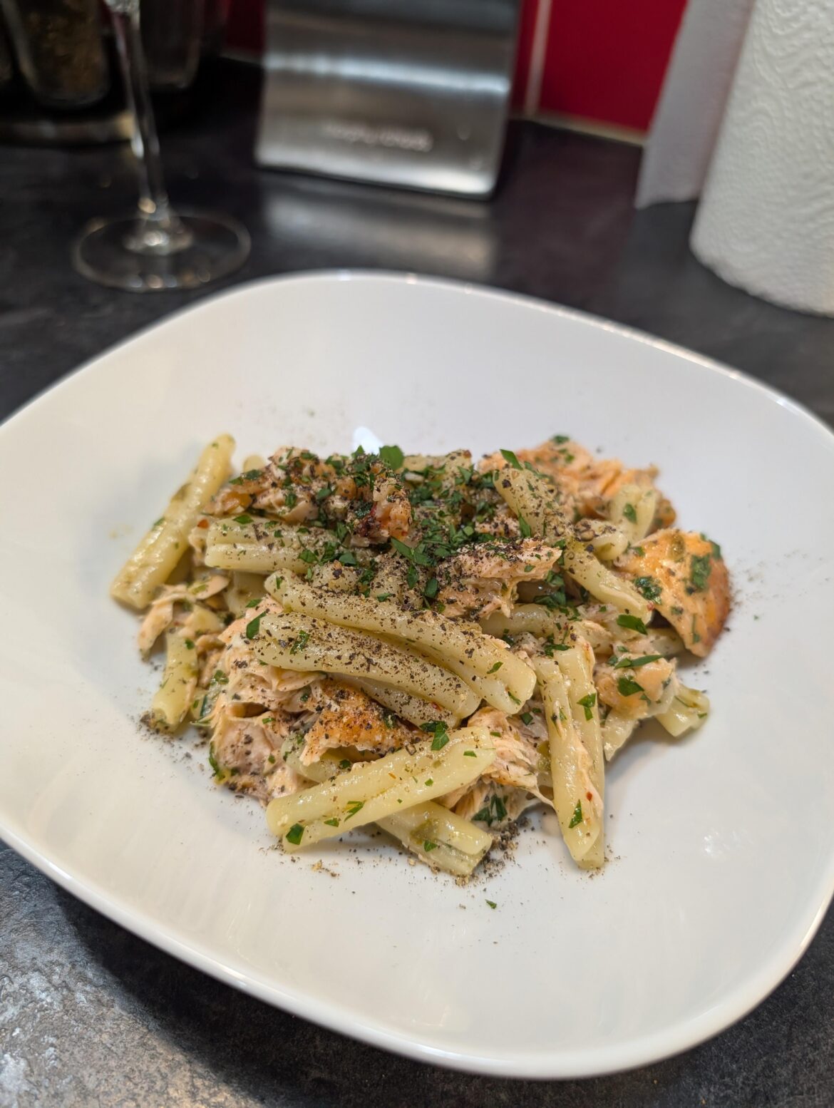 Salmon, lemon, capers etc.