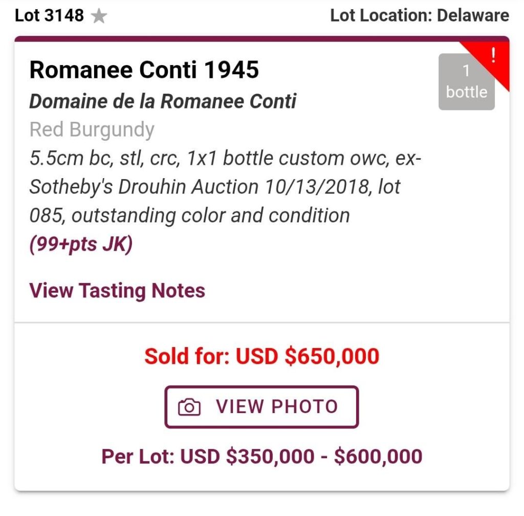 812,000 USD, that is the price of the most expensive wine ever sold