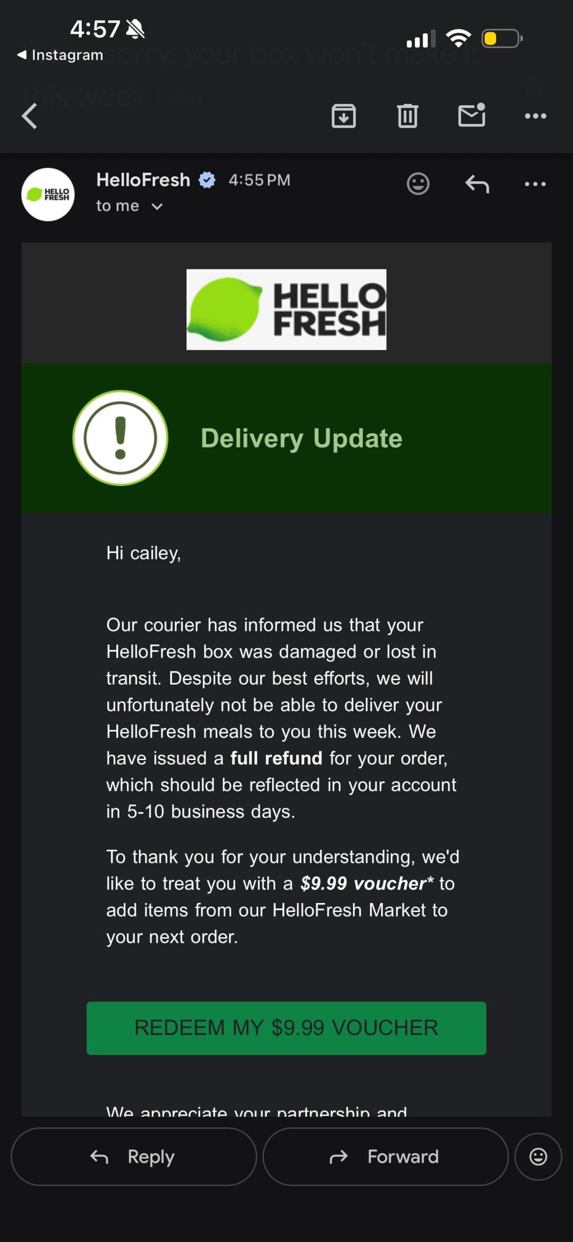 my first hello fresh box was lost / damaged in shipping and isn’t coming after being two days late