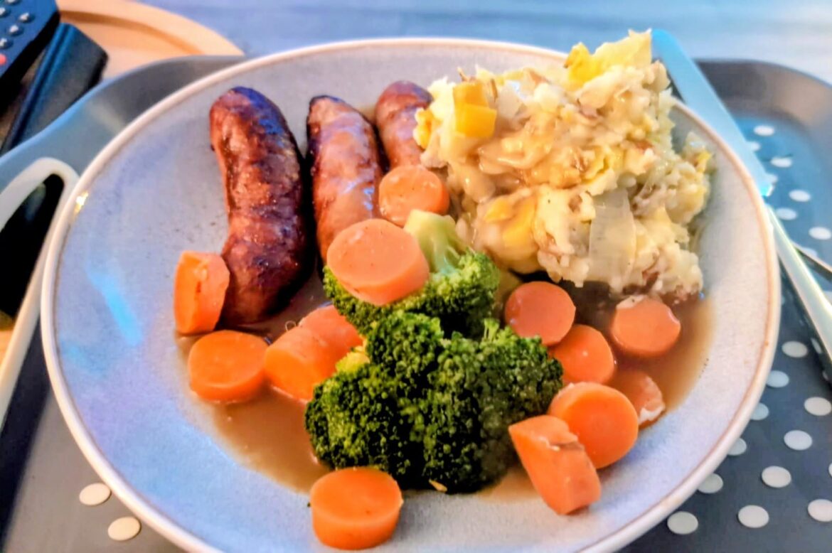 Sausage, Mash and veg.