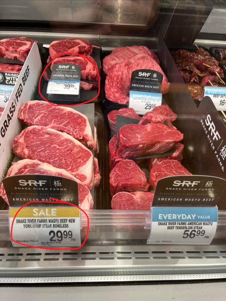 My local grocery store carries Snake River Farms. Why are they so much cheaper than SRF online? My local grocery store carries Snake River Farms. Why are they so much cheaper than SRF online?