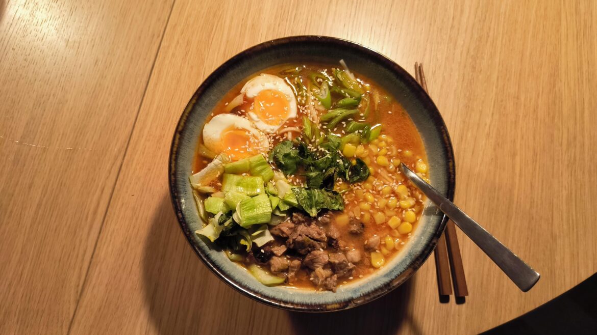 Spicy miso ramen with pressure cooked pork