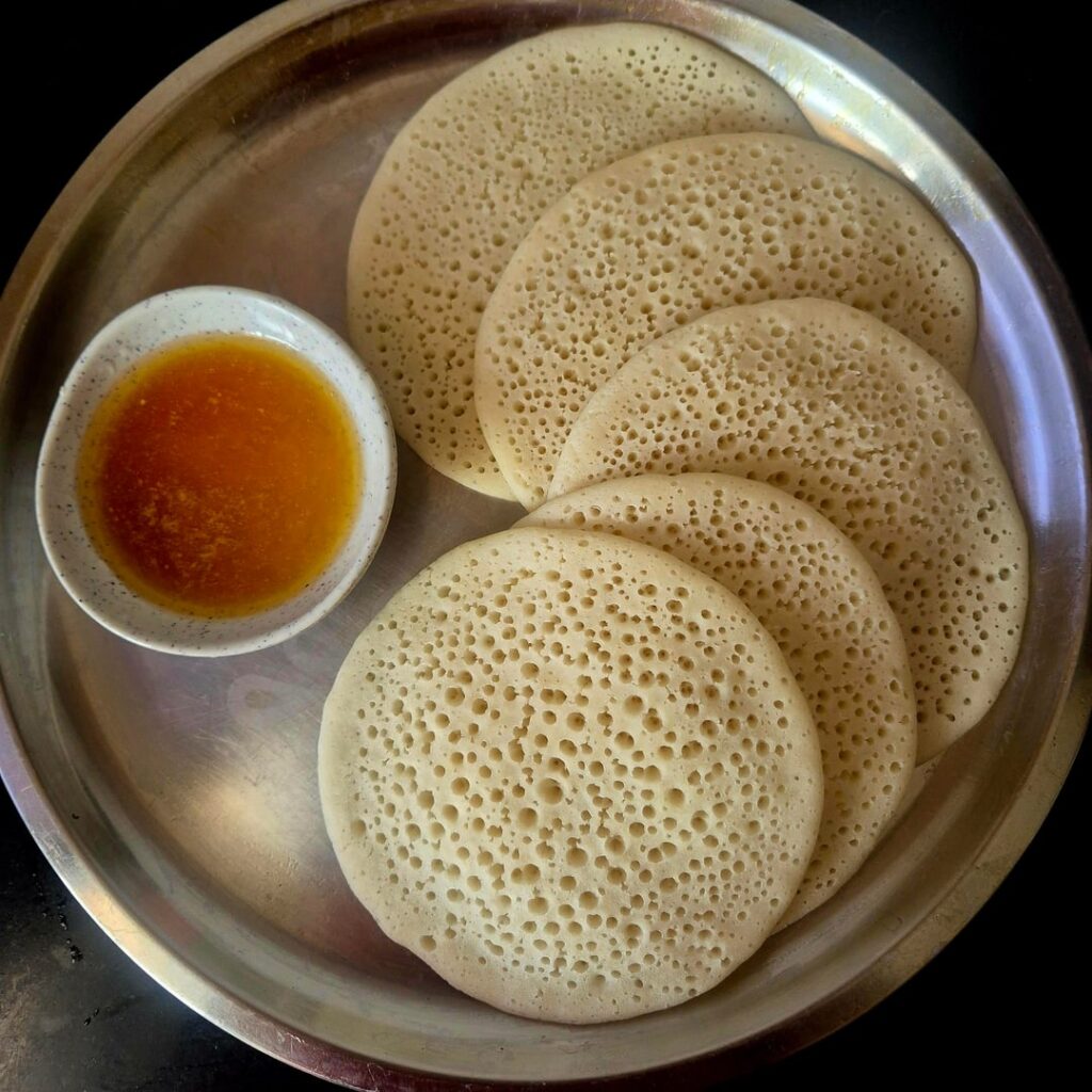 Baghrir - Moroccan semolina pancakes with honey butter dip