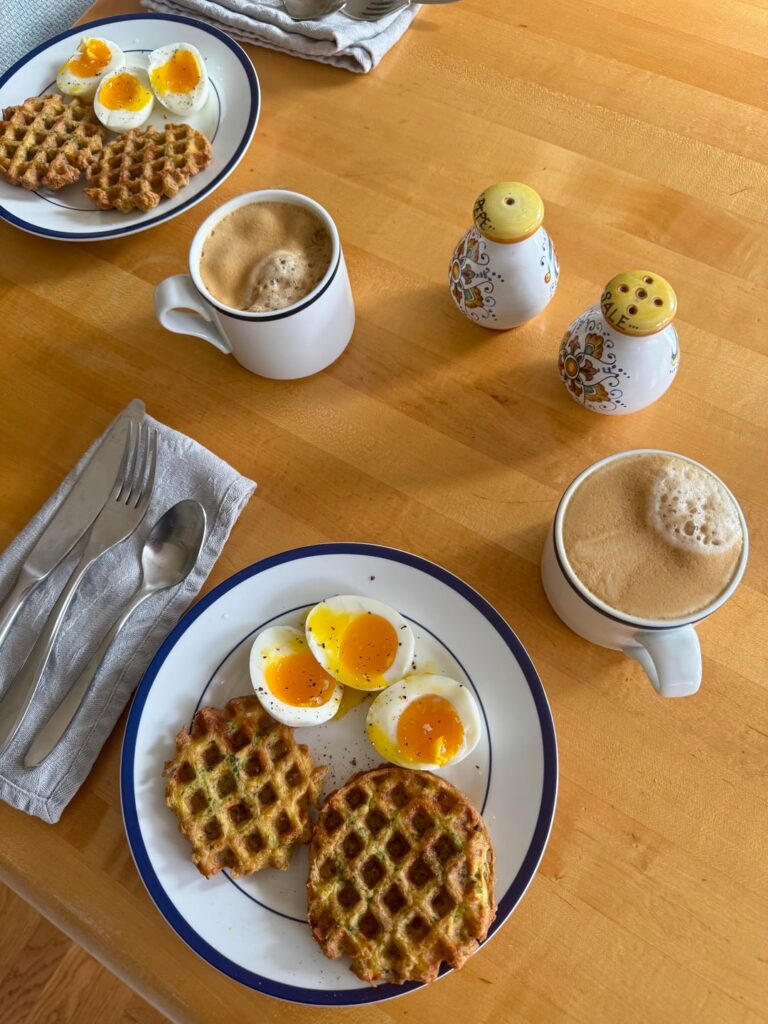Savory waffle & soft boiled eggs
