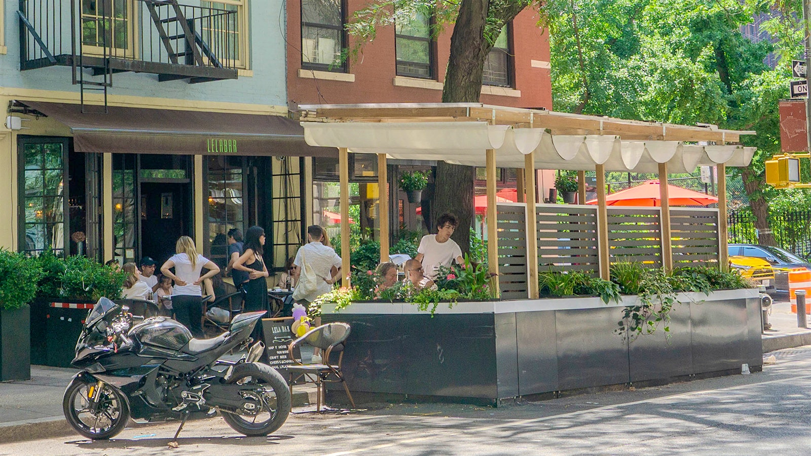  The patio of Lelabar in the West Village in New York City