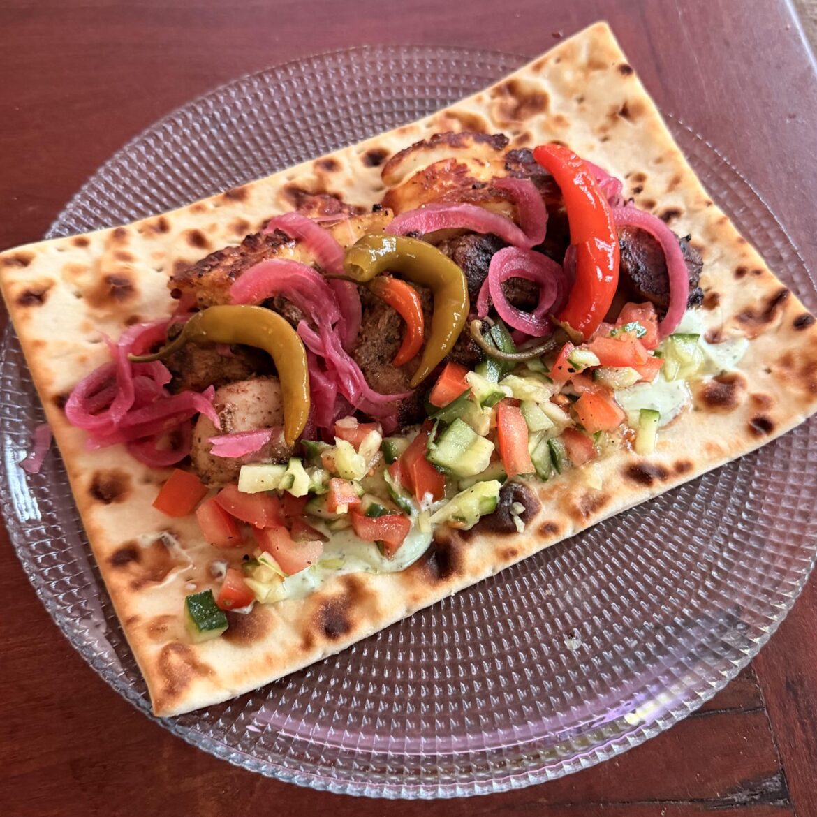 Chicken shawarma & honey halloumi kebab