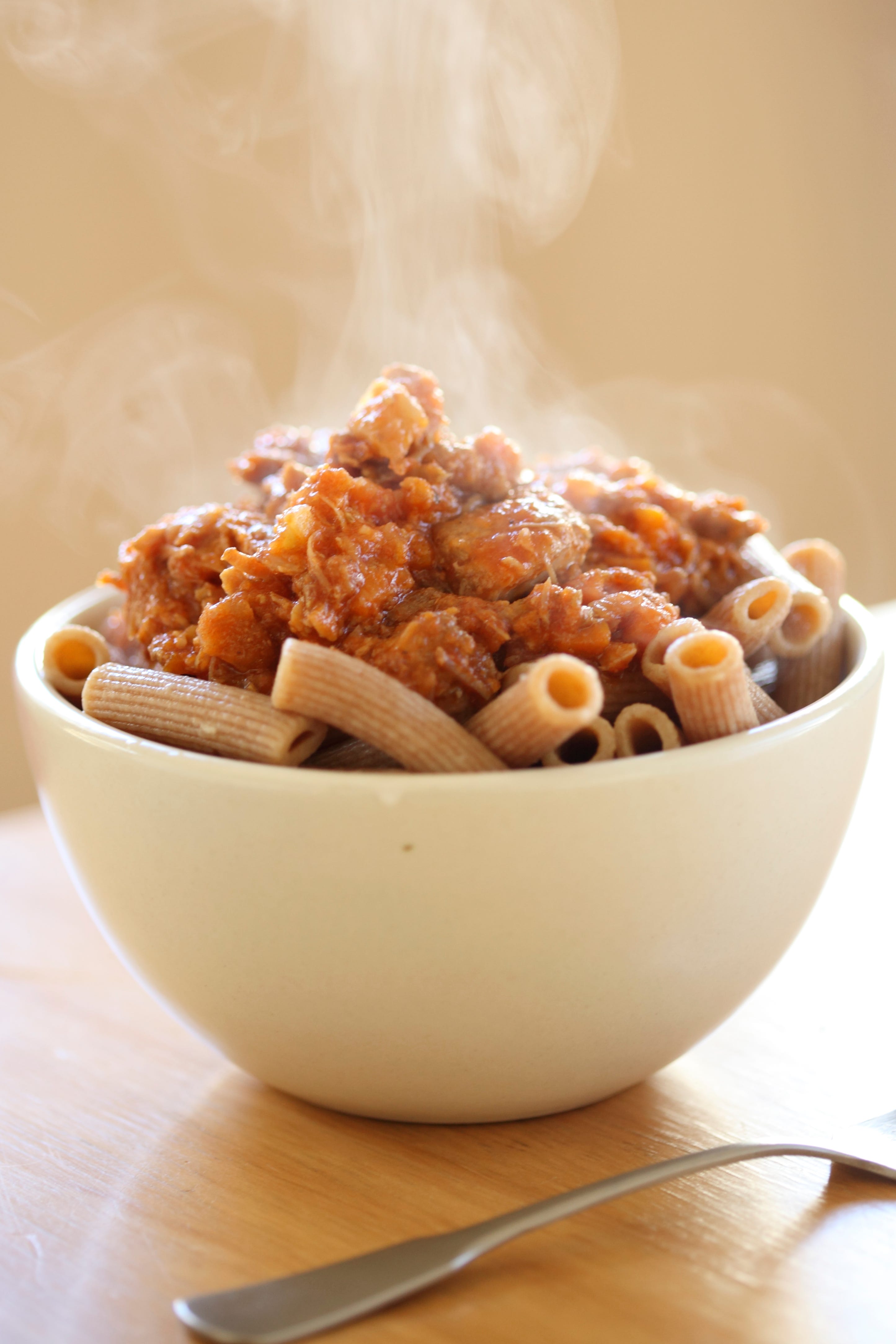 Rigatoni pasta with pork ragu