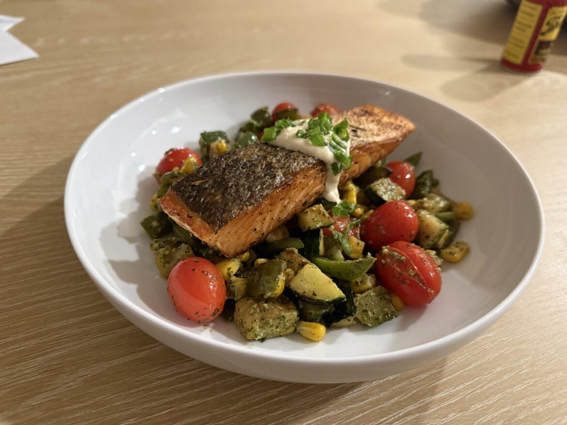 Tuscan salmon & tomato basil succotash
