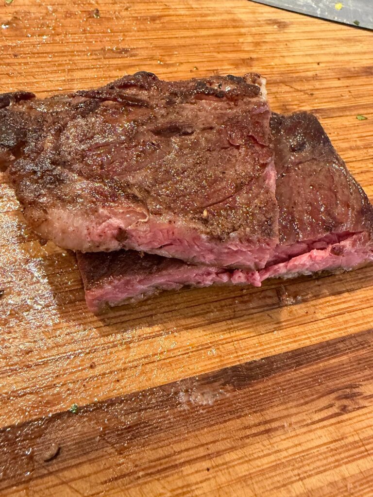 Skirt steak 135f/2hrs, seared on a blackstone