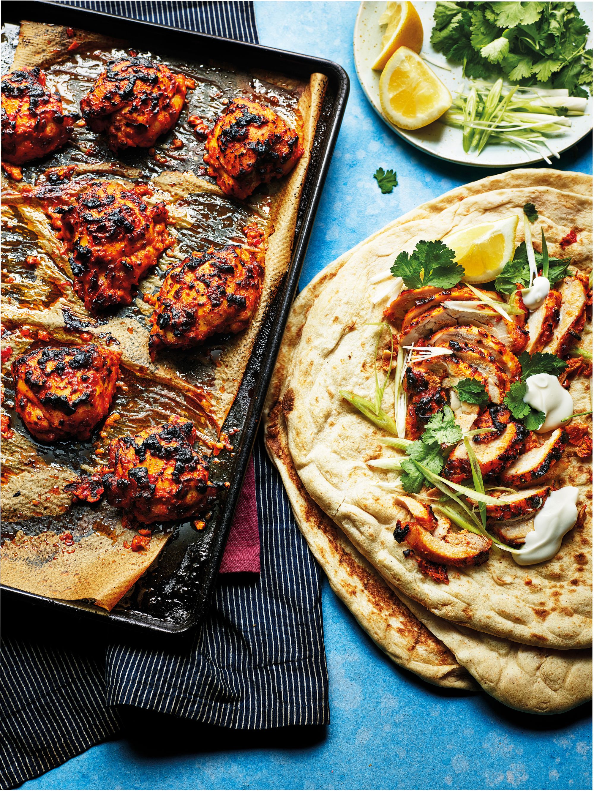 Sticky, charred chicken scented with harissa and lemon that works just as well in flatbreads as on a plate