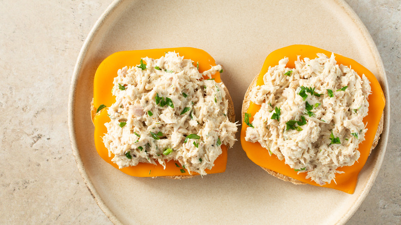 Tuna salad sandwich open-faced