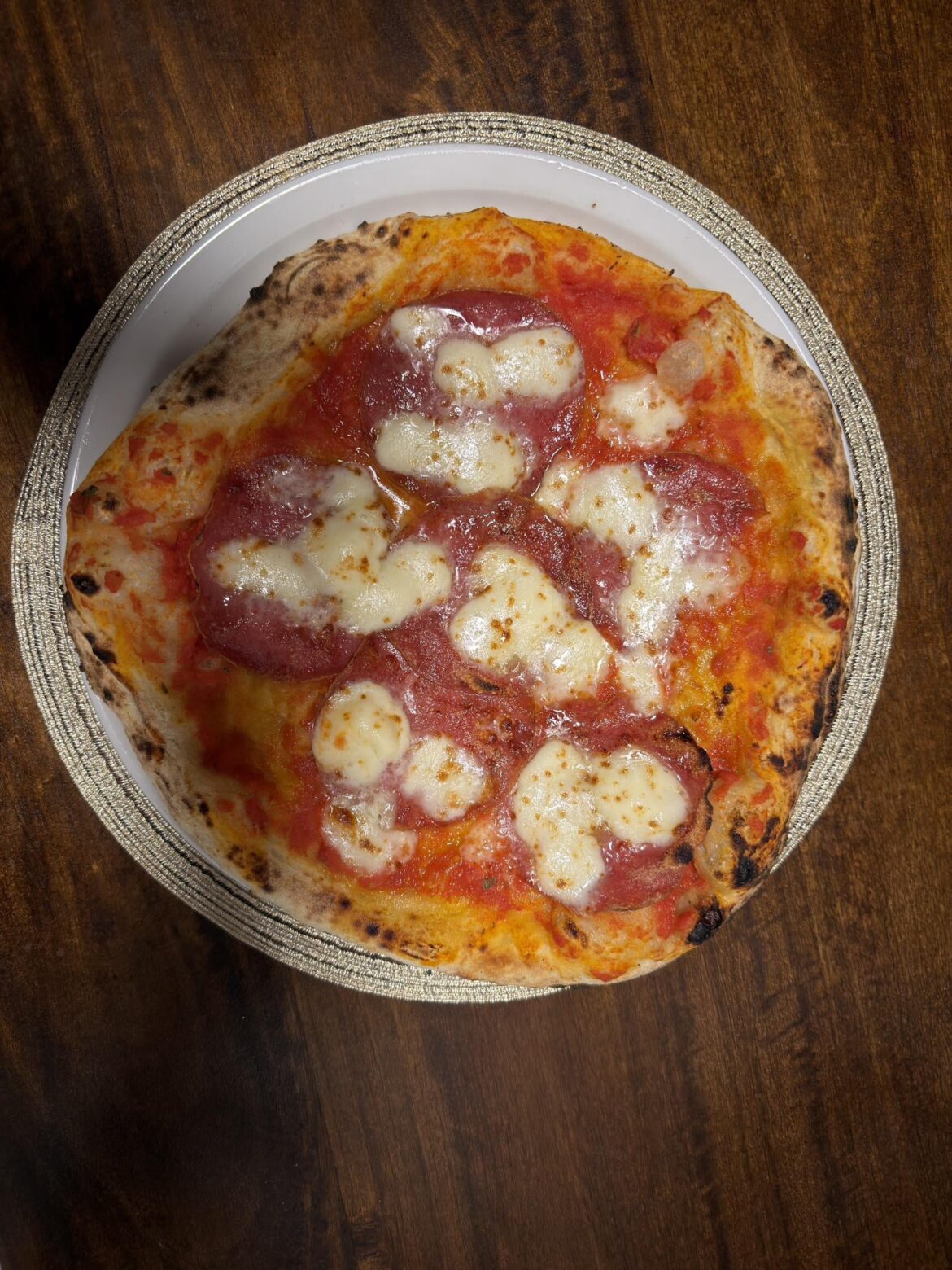 My homemade Neapolitan pizza – simple tomato, mozzarella & salami