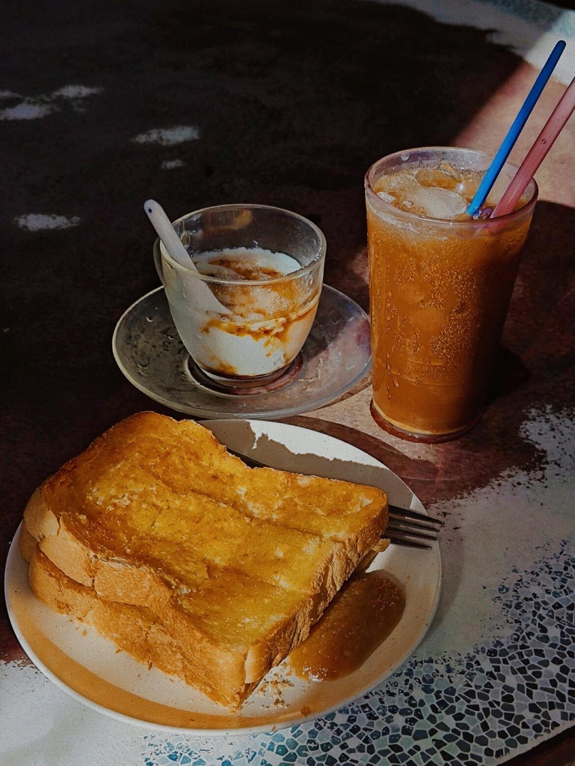 Kaya Butter Toast with Soft Boiled Egg and Ice Chocolate