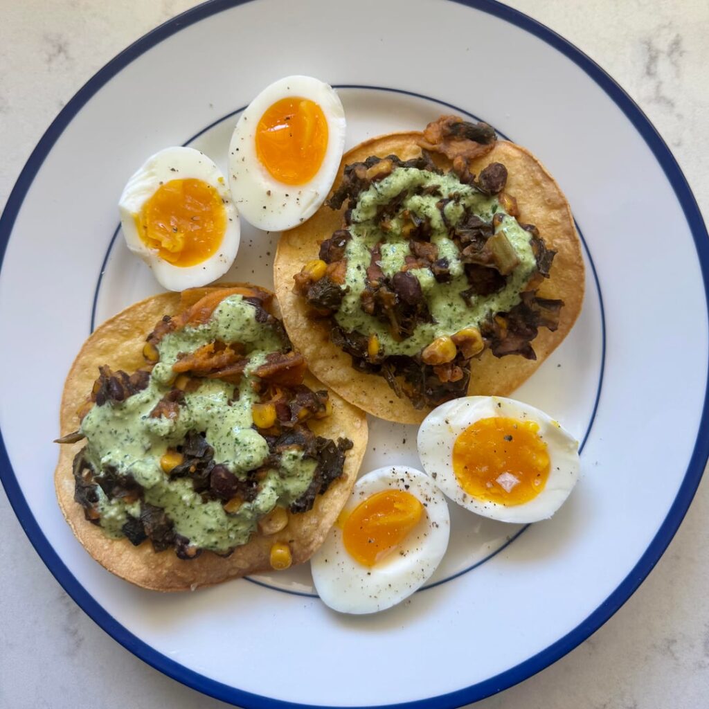 Soft boiled eggs makes leftovers perfect.