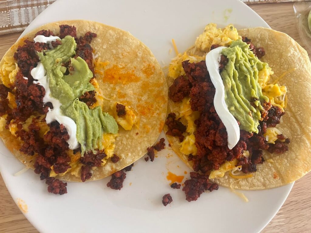 Chorizo and egg breakfast tacos