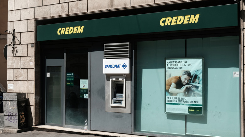 The facade of a Credito Emiliano bank location in Italy.