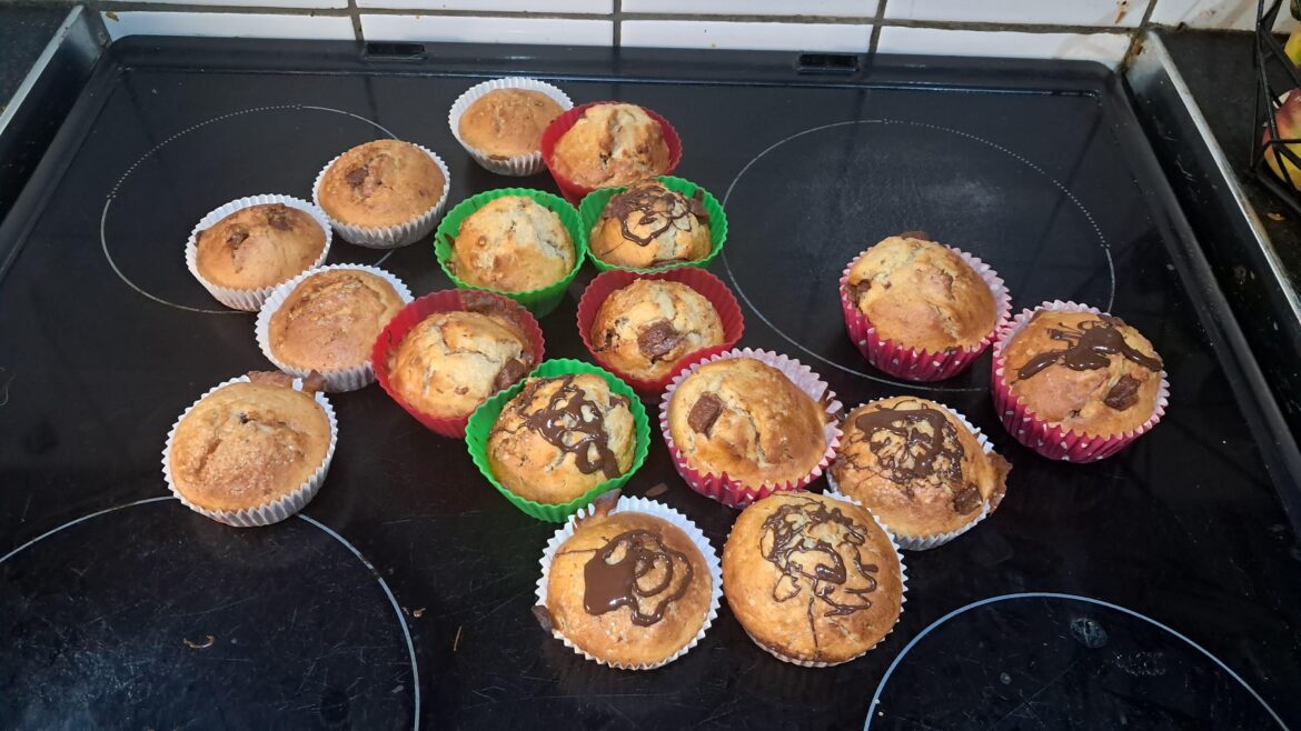 Early morning baking of some banana and chocolate muffins