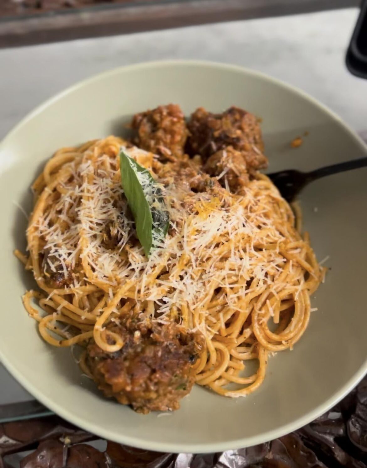 Basil Pasta and Meatballs