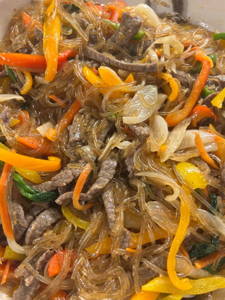 Homemade japchae with extra beef and veggies