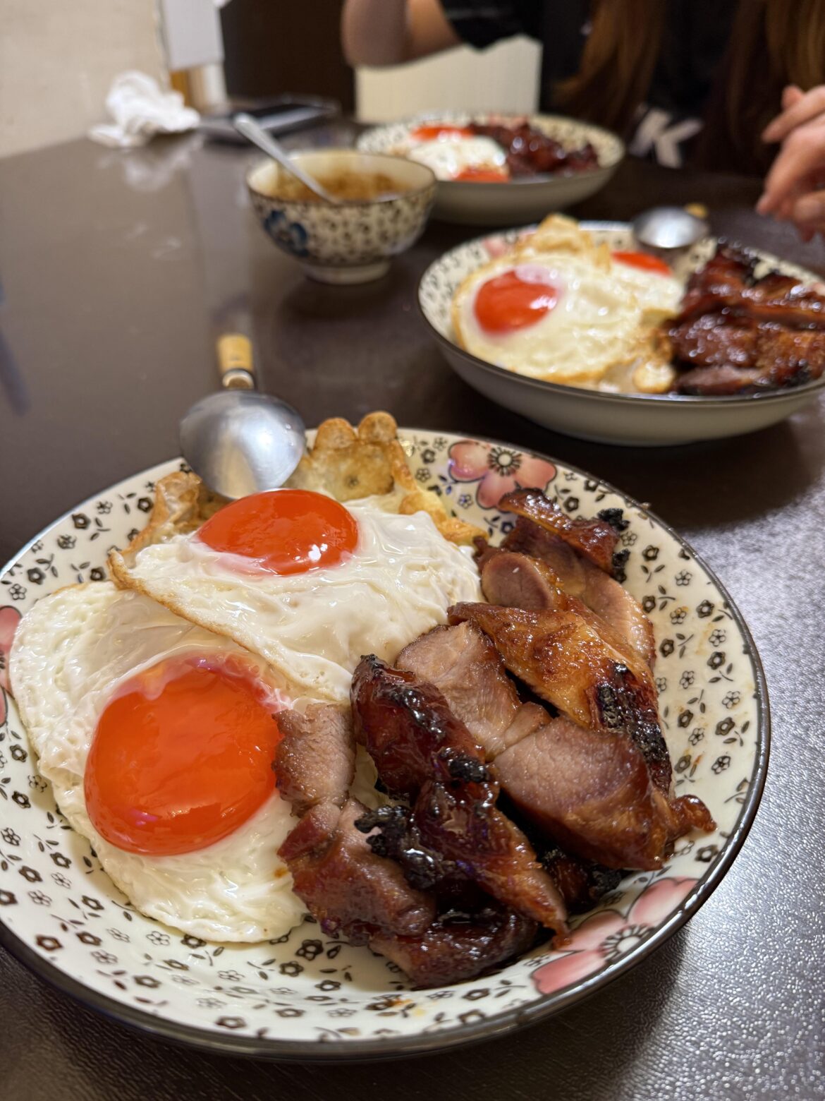 Fried eggs on homemade Char Siu rice