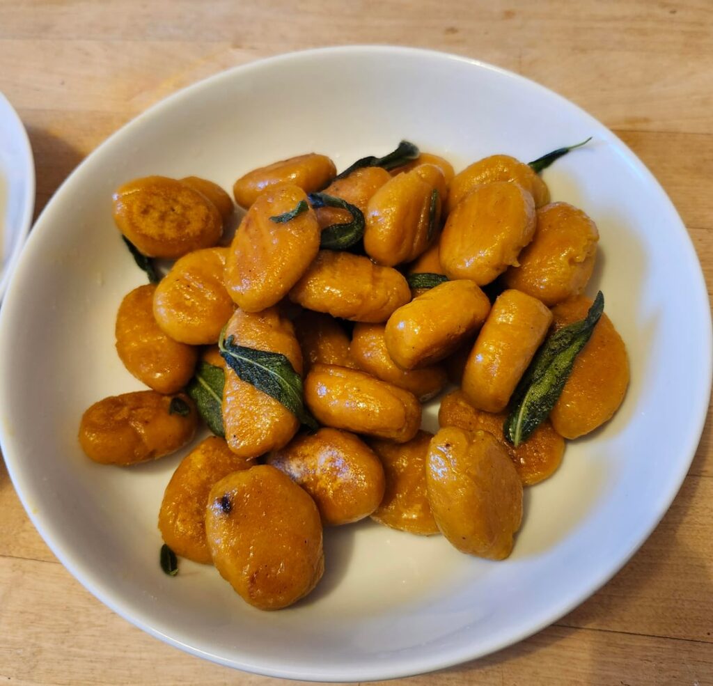 Hokkaido squash gnocchi w/ crispy sage leaves