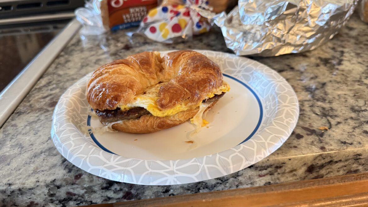 Simple Sausage, egg with Swiss Cheese on Croissant by Dad