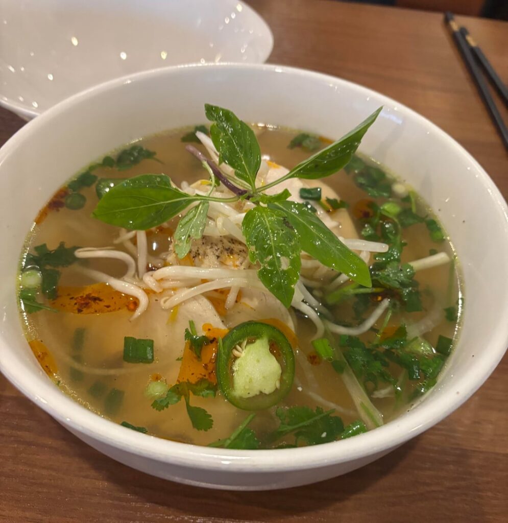 How many calories total for this chicken pho and bánh mì respectively? How many calories total for this chicken pho and bánh mì respectively?